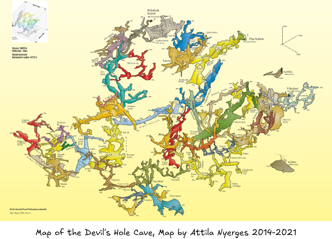 Map of the Devil's Hole cave in Solymár
